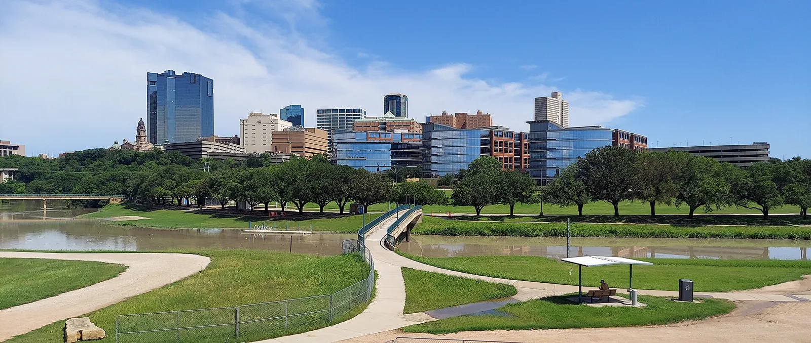 The Fort Worth skyline over the Trinity River