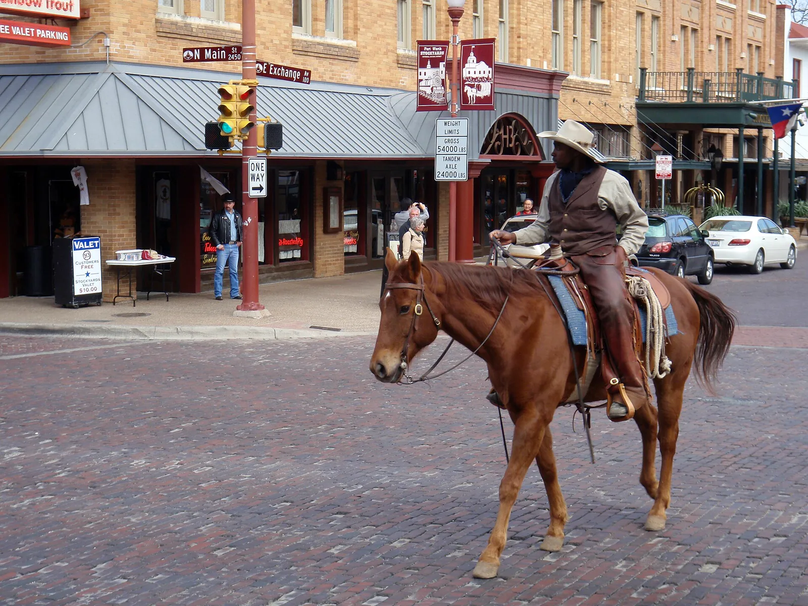 A drover on horseback in the Fort Worth Stockyards
