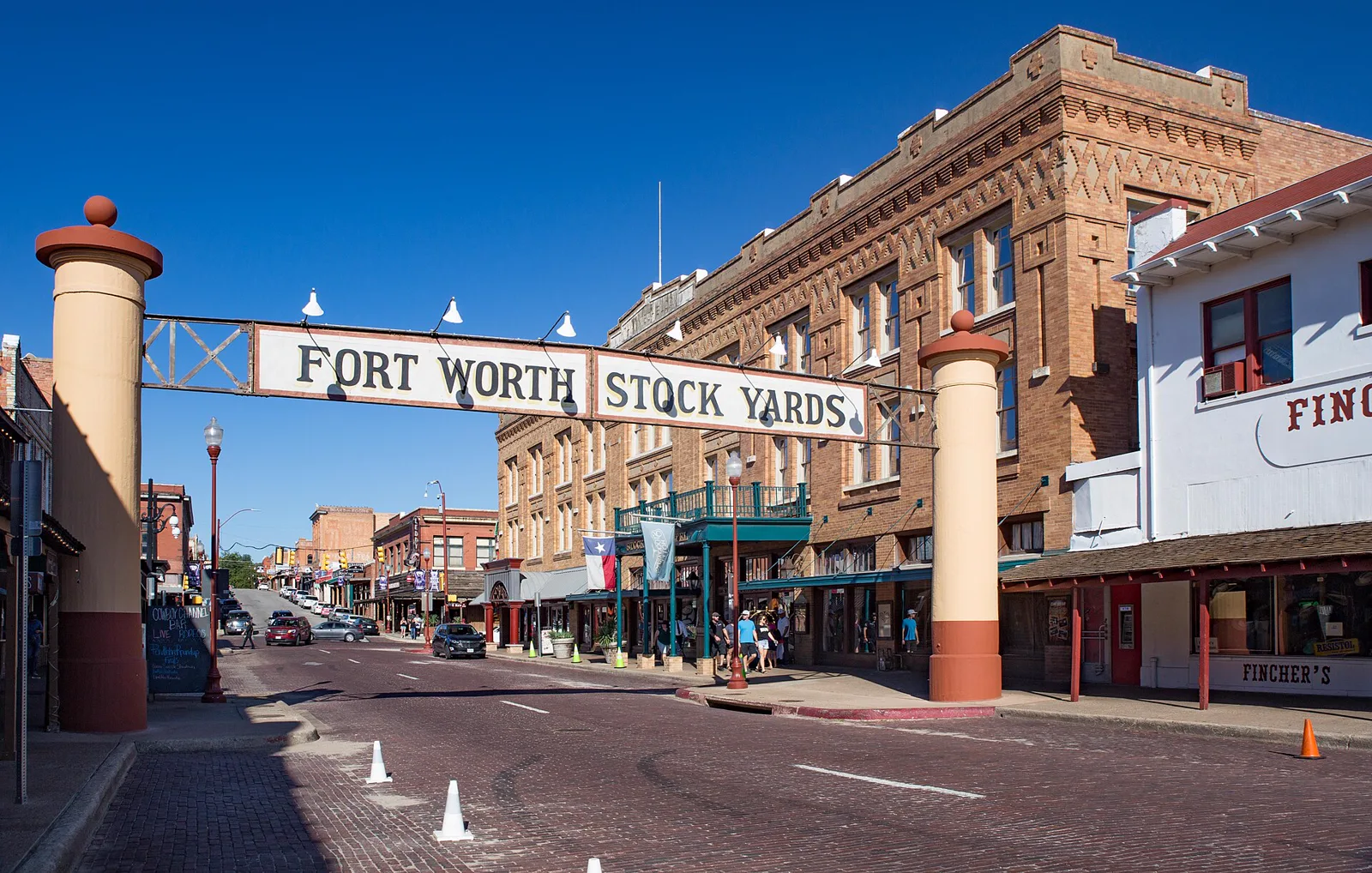 The Fort Worth Stockyards sign over Exchange Avenue